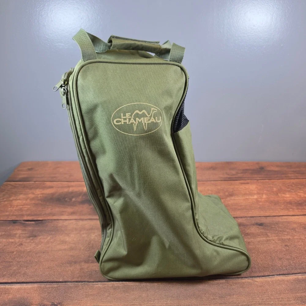 Le Chameau Chasseur Boots Mens 9 Olive Good Leather Lined Zip Rain Bag